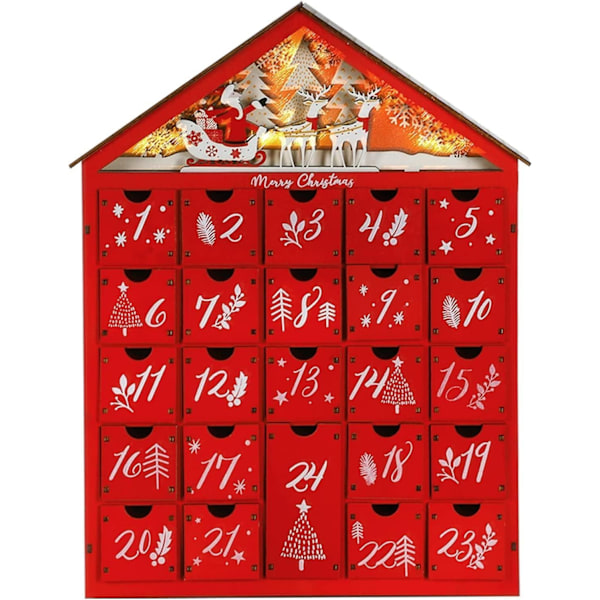 Stor Återanvändbar Trä Adventskalender med Belysning och 24 Lådor 1200