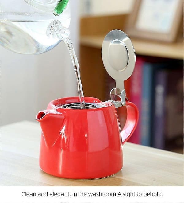 Red Ceramic Teapot with Lid and Strainer for Loose Teas, Serves One or Two-FM-