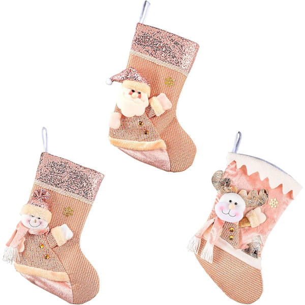 3-pack Jul Paljettstrumpor 40 cm Docka, Julklappspåse