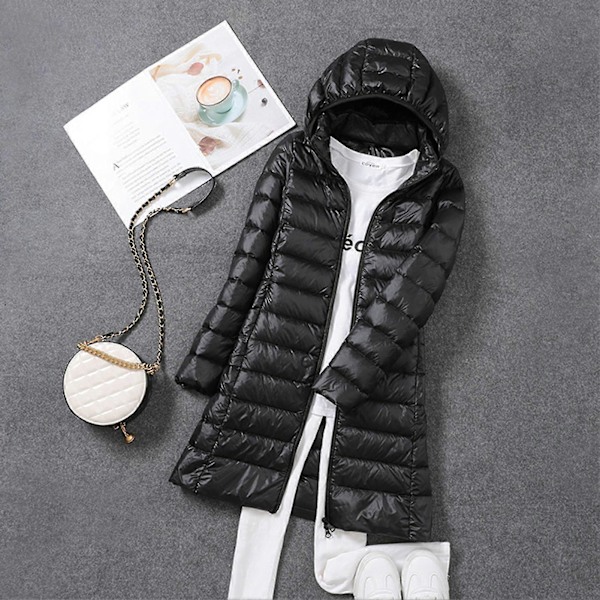 Dame Slim Dunkåpe Mellomlang Koreansk Versjon Slim Kåpe Egnet For Vennetreff LGL Black Black 3XL