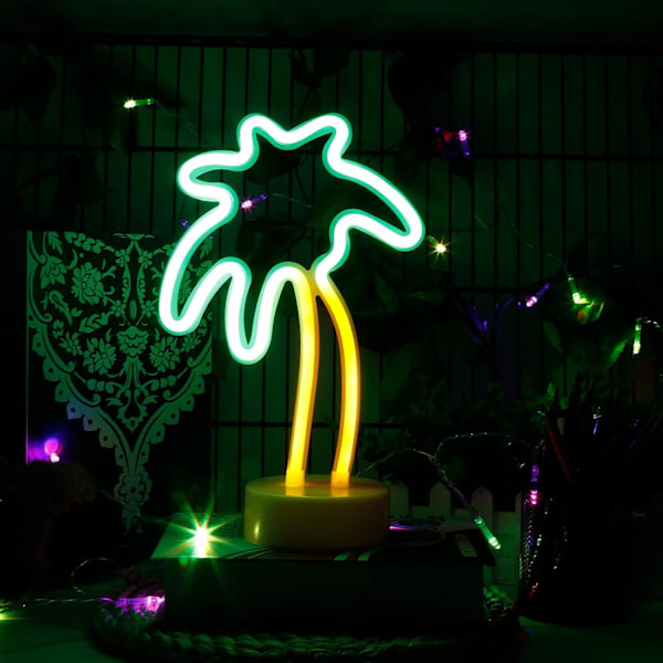 Kokospalme Neon Skilt Neon Natlys med Holder Base LED Neon Lys Skilt Batteri eller USB Drevet