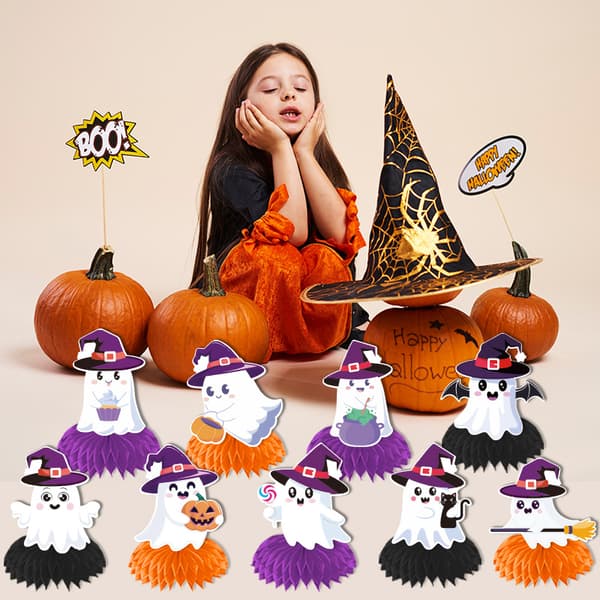 Halloween Honeycomb Midtpunkt og Guirlande Sæt, Spooky Borddekoration til Fest og Hjemsøgte Begivenheder Flag pull style E