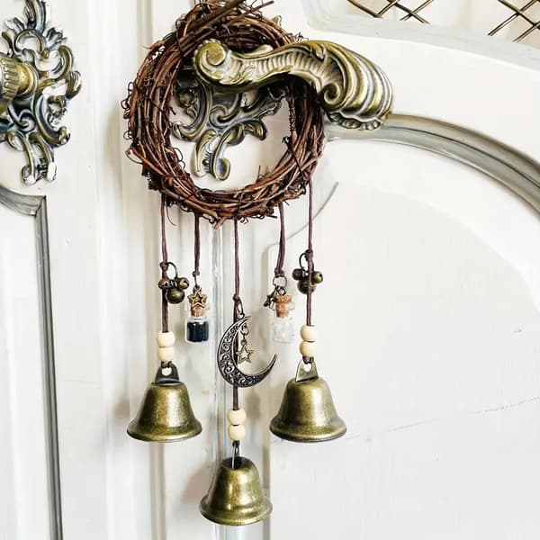 Hanging Protective Door Handle Witch Bell Wind Chime with Crystal and Witch Prayer, Home Decor-FM-