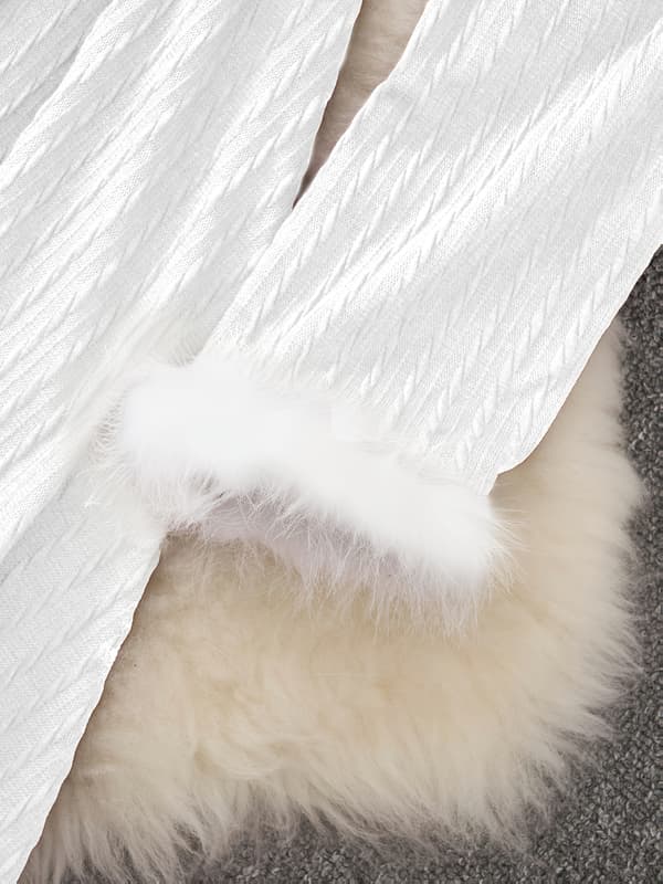 Plus Size Dam Julkväll Swingklänning Långärmad V-ringad Jacquard med Bälte White 2XL