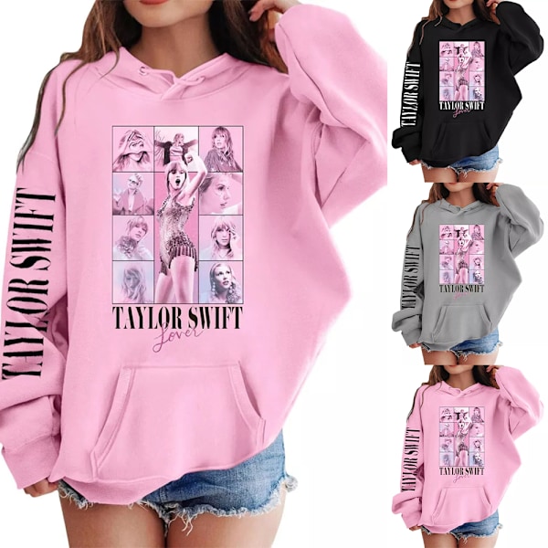 Barn Flickor Taylor Swift Hoodie Tröja Casual Långärmad Söt Tröja Toppar Med Ficka Barn Vinterkläder Svart Svart