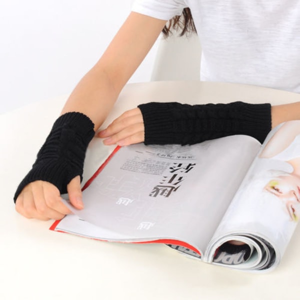 Neutrala halvfingerhandskar, stickade fingerlösa vinterhandskar -KK1- black