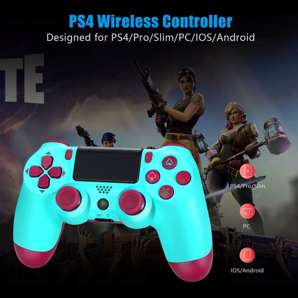 PS4 Trådløs Controller, Playstation 4 Fjernbetjening med Opladningskabel, Berry Blue Controller, Ny Model