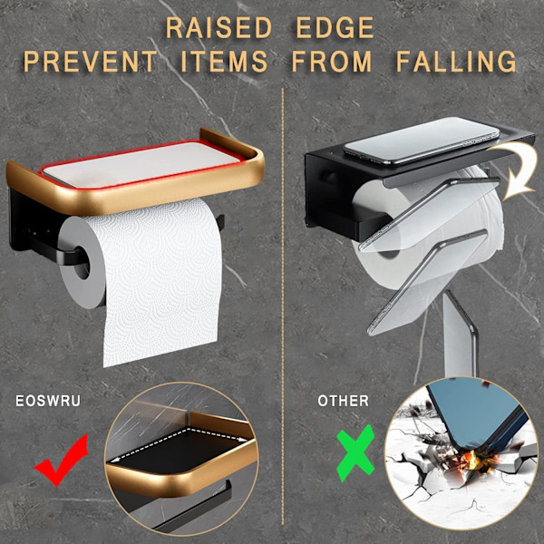 Toiletpapirholder uden boring med hylde, toiletpapir