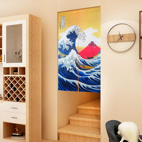 Japanilainen Noren Ukiyoe Hokusai Ovikangas Suuri Aalto-XM2-