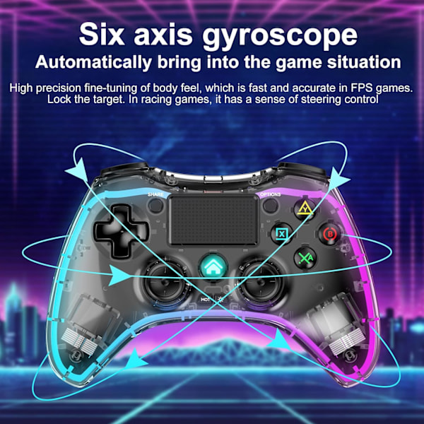 PS4-ohjain 8 värillä säädettävällä LED-valaistuksella ja kaukosäätimellä