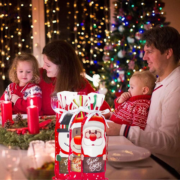 6 Stycken Jul Vinflaskpåsar, Återanvändbar Julvin