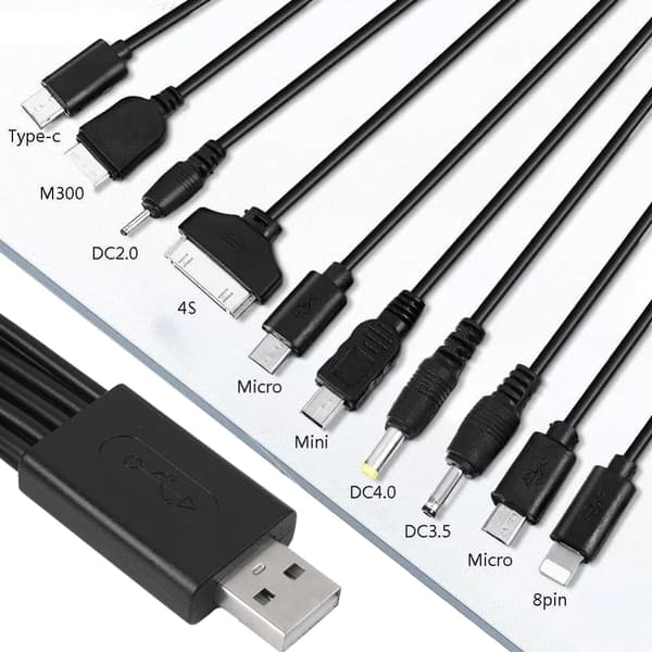 Universell Multi Pin Laderkabel 10-i-1 Multifunksjon USB-adapter Datakabel Ladeledning for Hodetelefon Høyttaler MP3-spiller B-with Spring