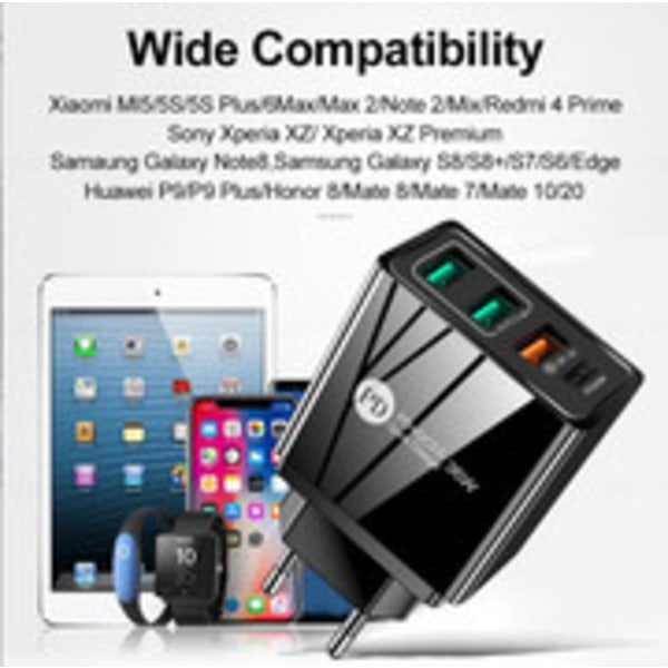 4A Europæisk og Amerikansk mobiltelefonoplader PD20W+2.4A 3USB multi-port opladningshovedadapter -
