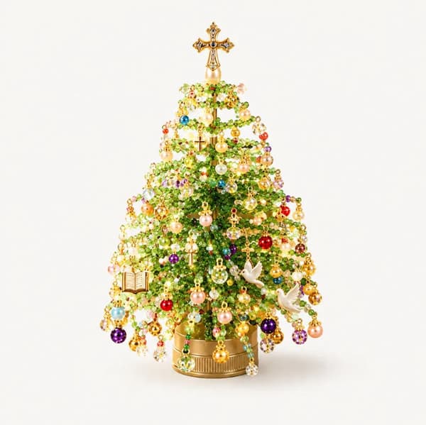 Mini bords-DIY pärlad julgranspysselkit 圣诞树串珠串珠套装带灯 Angel tree