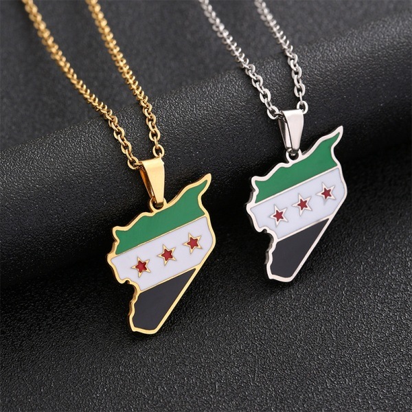 Syria Kart Flagg Anheng Halskjede i Rustfritt Stål Mote Syria -