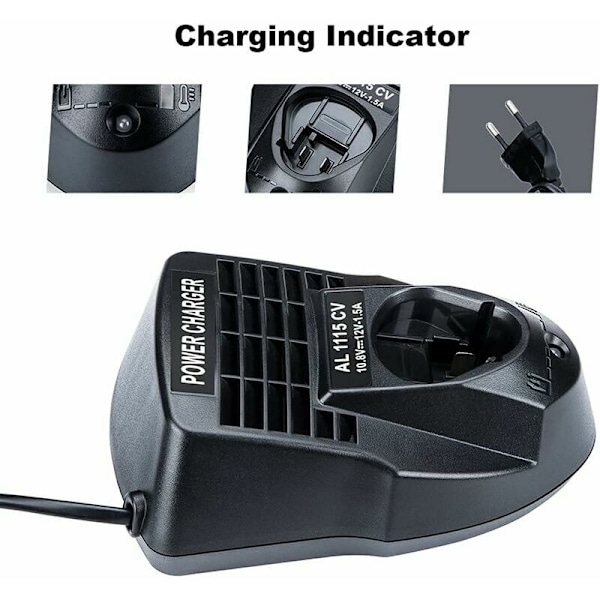 AL1115CV 10.8V 12V 1.5A Li-ion Batterioplader til Bosch Li-ion Boremaskine/Skruetrækker, Kompatibel med BAT411 BAT412A, med LED-indikator.