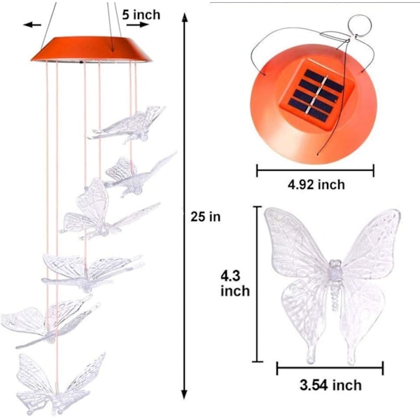 Solcellsdriven vindspel utomhus LED färgskiftande solcellslampor romantisk dekoration för uteplats trädgård gård hem Butterfly 1