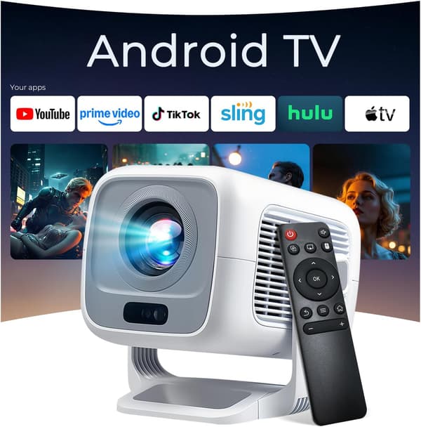 Mini Projector with WLAN and Bluetooth, Integrated Android 11, 1080P 4K Support, Portable Projector LYNCAST 180° Rotatable lumecube 003 white