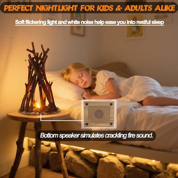 LED Night Light, Campfire Shaped Wooden Dimmable LED Lamp, Supports Three Lighting Modes and Flame Effects, USB Powered.-FM- L