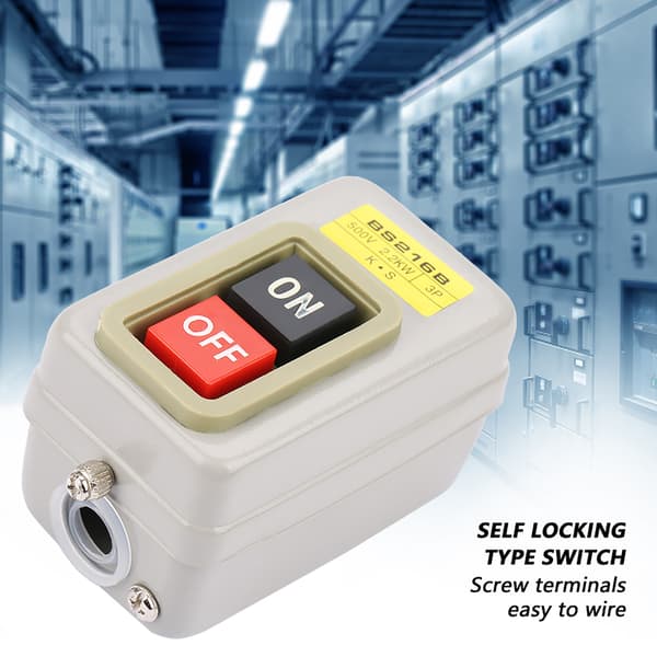 Self-locking 3P On/Off Power Push Button Switch 110/220/380V 15A BS216B-FM-