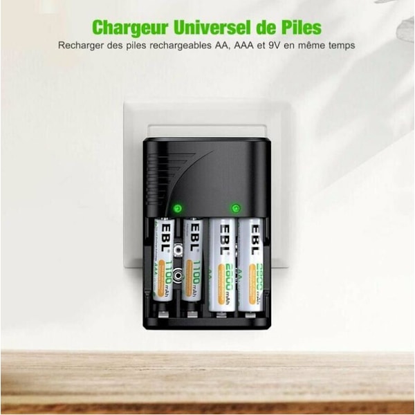 Universell SR AA/AAA/9V batteriladdare, 6802 snabbladdare,