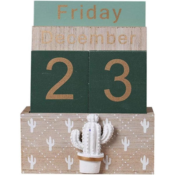 Treperpetuell kalender i tre, vintage treblokk-perpetuell kalender