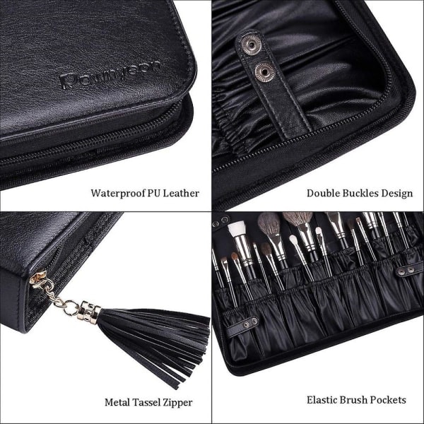Professionel Makeupbørste Organizer Makeup Artist Case Læder Makeup Håndtaske Sort Rejse Bærbar (Kun Taske)