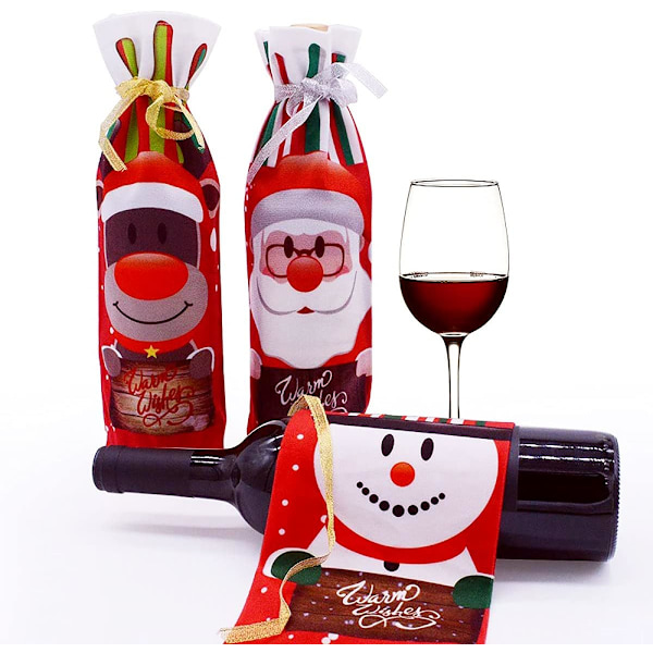 6 st Jul Vinflaskor Omslag Påsar, Tomte Snögubbe Ren Patte
