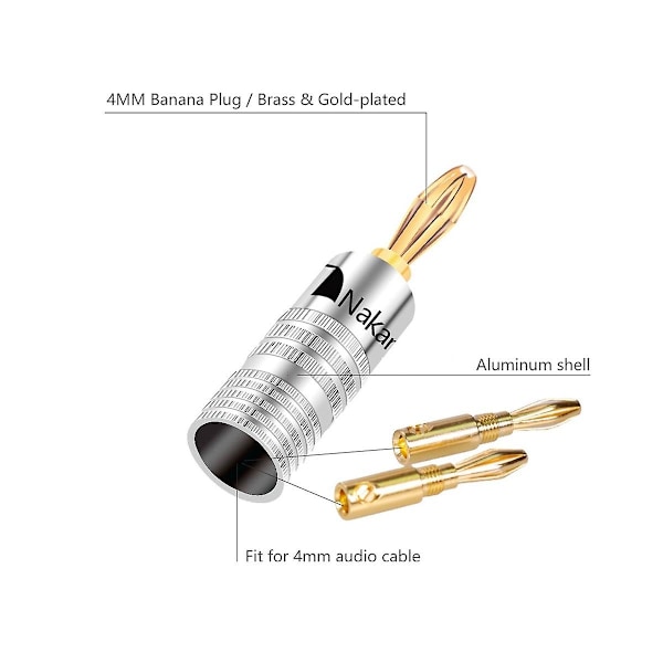 20 stk bananplugger 24k gullbelagt 4mm Hifi bananplugg med skruelås for lydkontakt Speake