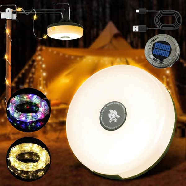 Solar String Lights for Camping Outdoor, Waterproof Portable Outdoor String Lights, Camping String Lights, 2-in-1 Rechargeable String Lights-FM-