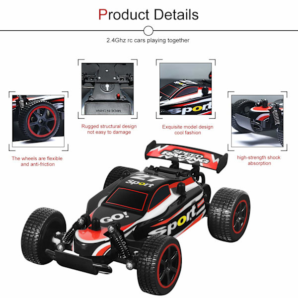 RC-kilpa-autot 2.4Ghz Nopea Radio-ohjattava Auto 1:20 2WD Kilpailu Leikkiauto Sähköauto Nopea Kilpailu Buggy Harrastusauto (Punainen 23211) red