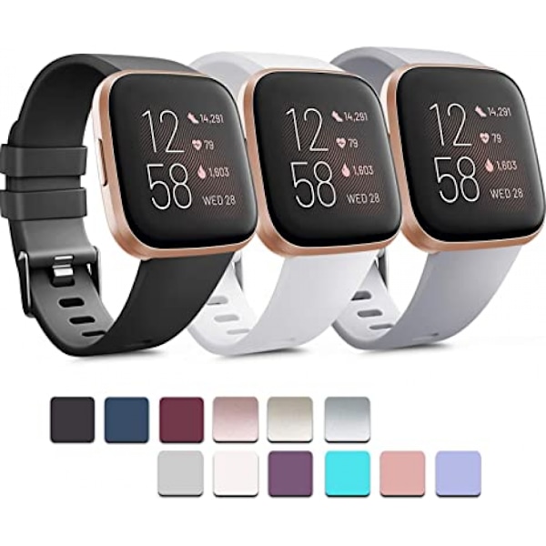 3-PACK Mjuka Silikonband för Fitbit Versa 2 / Fitbit Versa / Fitbit Versa Lite Klassiska Justerbara Sportband för Kvinnor Män Små Stora (Utan Tra