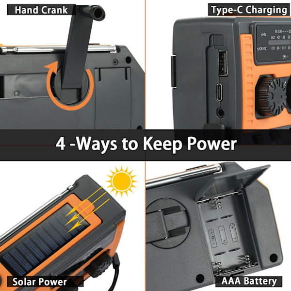 Vevradio med solcell, ficklampa och 5000mAh powerbank - Perfet-XM3-