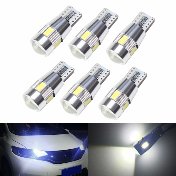 T10 LED Lys Hvid Ingen Fejl 6-SMD, Kabinelys *Hvid *6 stk