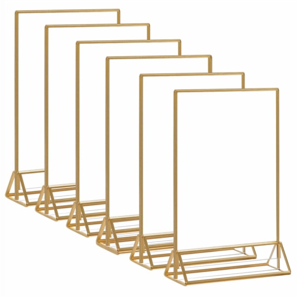 Akryl Guld Ramar Skylthållare 4x6, Dubbelsidig Bordsmeny Displayställ, Bordsnummerhållare för Bröllop (6-pack)