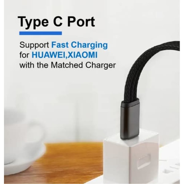 3-i-1 USB-C till USB-C laddningskabel [120 cm varje gren] 66 W max PD Quick Charge Multi-Use USB-C datakabel för billaddning (Svart)