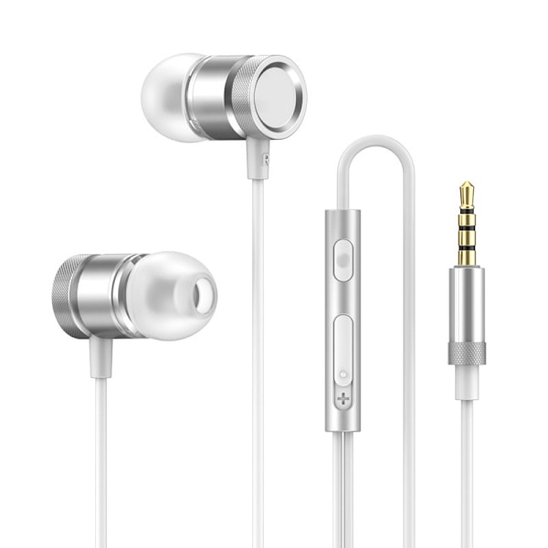 Hodetelefoner med metallkabel, 3,5 mm, kablet, i øret, med innebygd mikrofon og volumkontroll for iOS- og Android-enheter (engros)