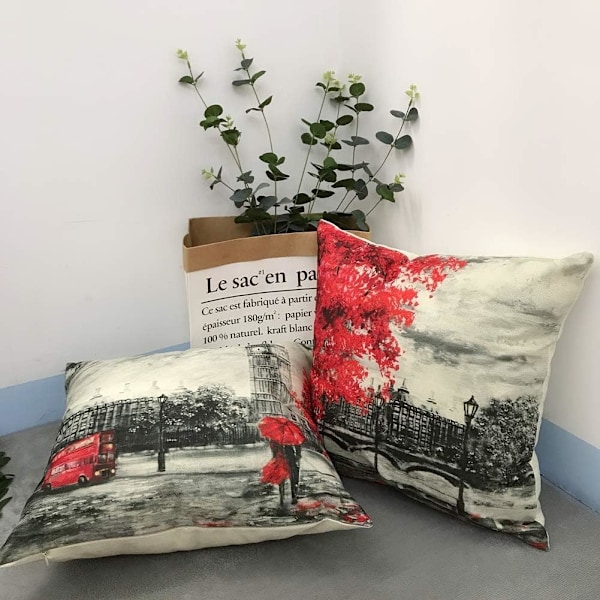 Pudebetræk 45x45 cm Sort & Rød Farve Eiffeltårn-XM2-