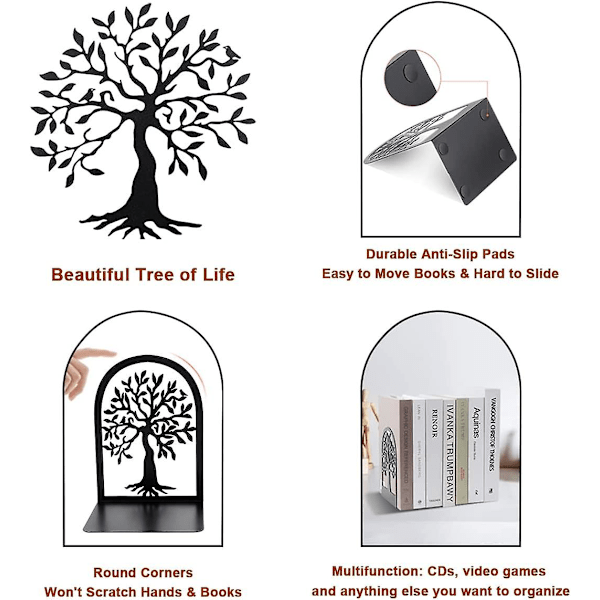 Kirjanpidikkeet, Mini kirjanpidin, Metal Tree Of Life kirjanjakaja, toimiston sisustukseen, lapsille, kouluihin, design, cd, kirjakauppa, kirjahylly, musta 1 pari