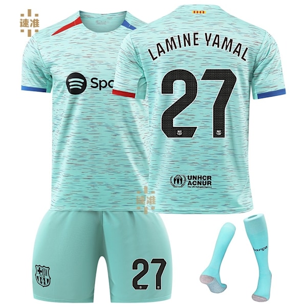 FCB #27 Lamin Yamal fotballdrakt, grønn 28-Xin, herre/barn, 2024 28 28 No.27
