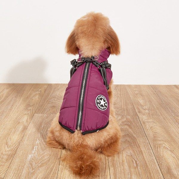 Stor Hundejakke med Seler Vinter Varmt Hundetøj Vandtæt Lilla Purple 2XL