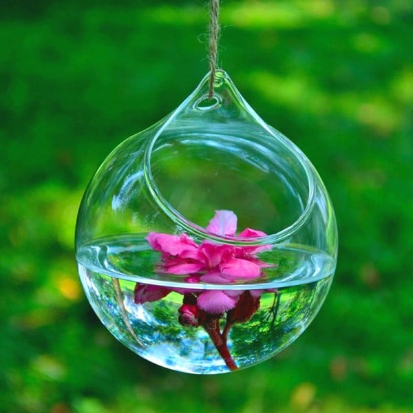Hängande Glaskula Blomma eller Vas Terrarium Behållare Landskap Transparent L