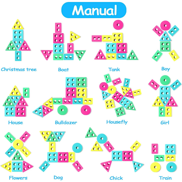 Geometriska Träpussel Staplingsspel, Färger och Formsortering -XM2-