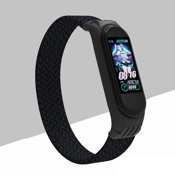 Nylonflettet klokkebånd for Xiaomi Mi Band 4 3 Rem Solo Loop NFC Klokke Armbånd Dame Smart Band Gavebelte Correa Mi Band 7 6 5 Svart