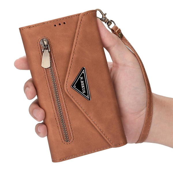 Läder Crossbody Axelrem Dragkedja Plånbok Kompatibel Samsung Galaxy S23 Ultra/s23 Plus/s23 med Korthållare Brun