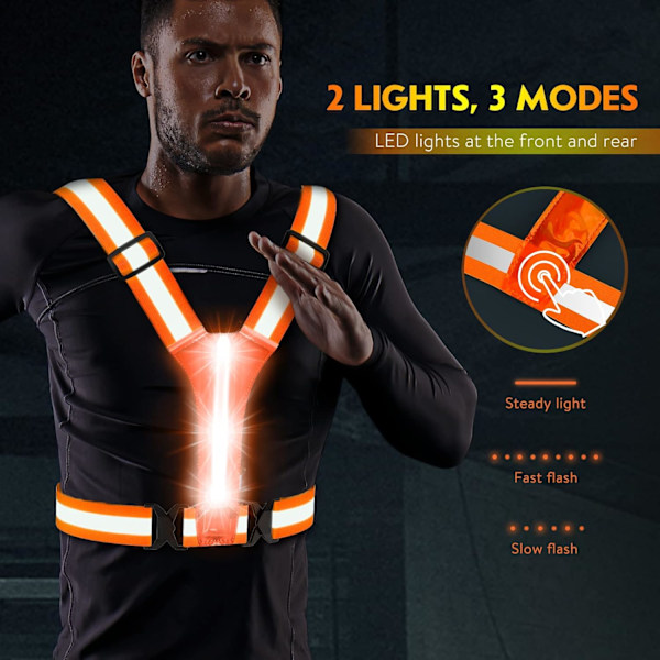 LED Refleksvest, USB Ladbar, Justerbar Midje/Skulder -