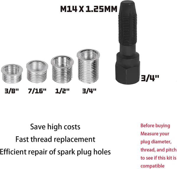 5-pack M14 x 1.25 Spark Plug Thread Repair Kit, Cylinder Head Rethreading-FM-