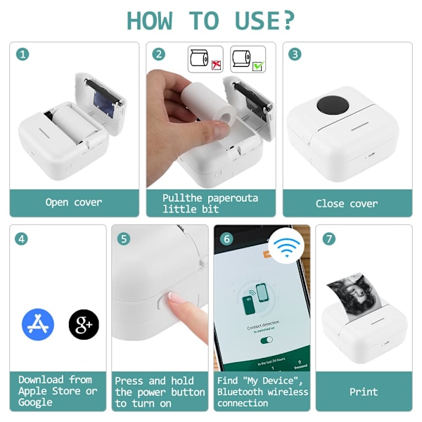 Yideng Mini Lomme Skriver Bærbar Skriver Mini Bluetooth-XM2-