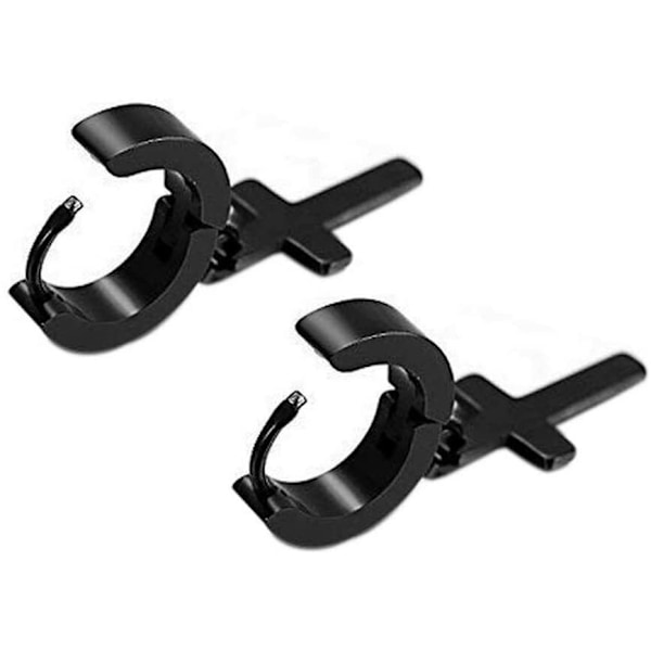 Svarte Kors øredobber ring-KK1- Black Svart