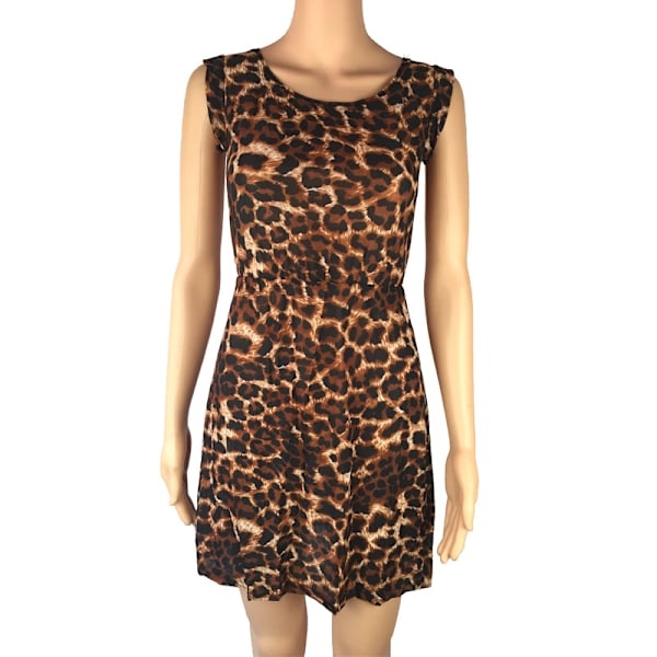 Nattklub Sort Casual Kortærmet Leopardkjole med rund hals Sort Leopardprint-KK1- M